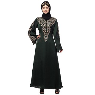 A-line party wear abaya with Resham embroidery work- Green